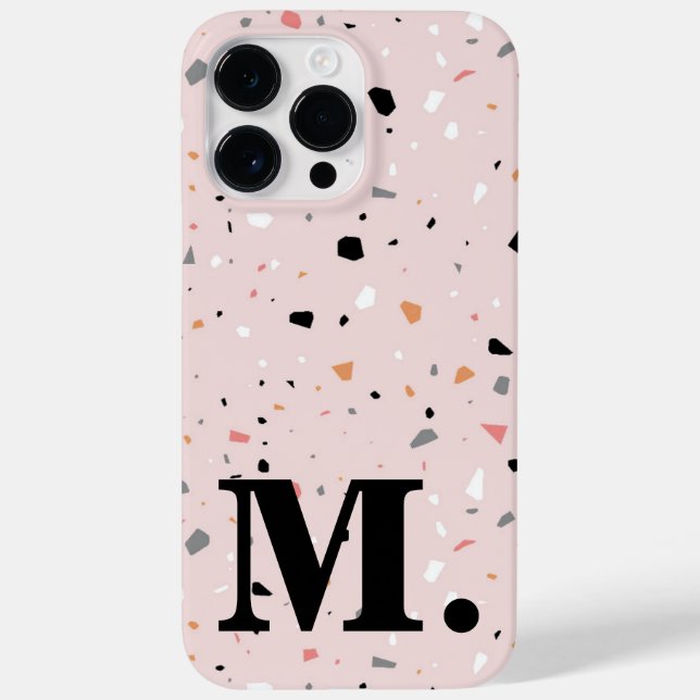 Stylish Pink Terrazzo Monogram Initial Case-Mate iPhone Case (Back)