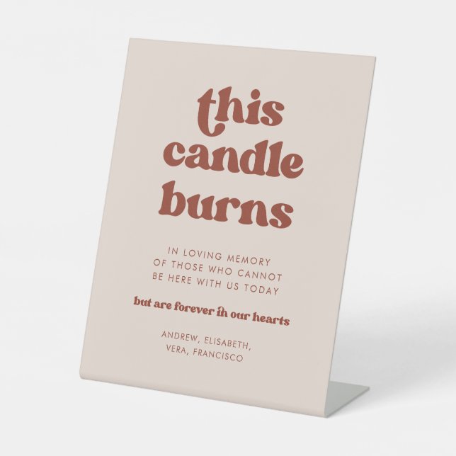 Stylish Pink This Candle burns Wedding Memorial Pedestal Sign (Front)