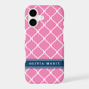 Stylish Pink Trellis Pattern Navy Blue Nameplate