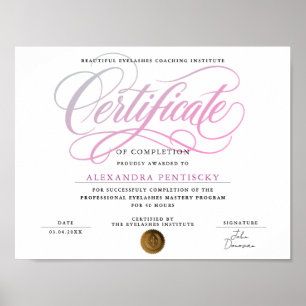 Stylish Pink White Beauty Salon Course Certificate Poster