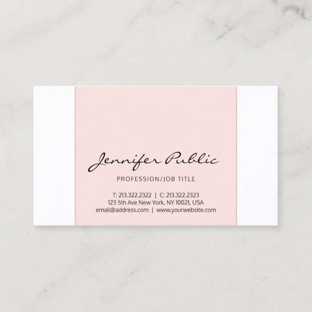 Stylish Pink White Creative Simple Modern Design Business Card (Front)