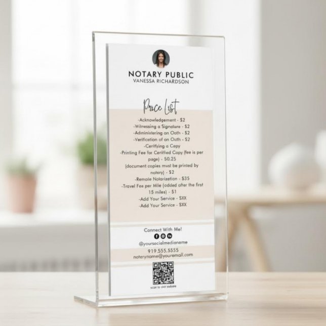 Stylish Pink & White QR Code Notary Price List Rack Card (Creator Uploaded)