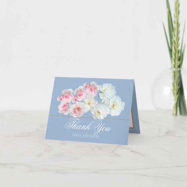 Stylish Pink White Rose & Clematis Chic Thank You Card (Front)