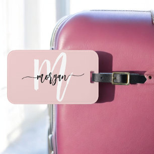 Stylish Pink World Traveller Monogram Name Luggage Tag