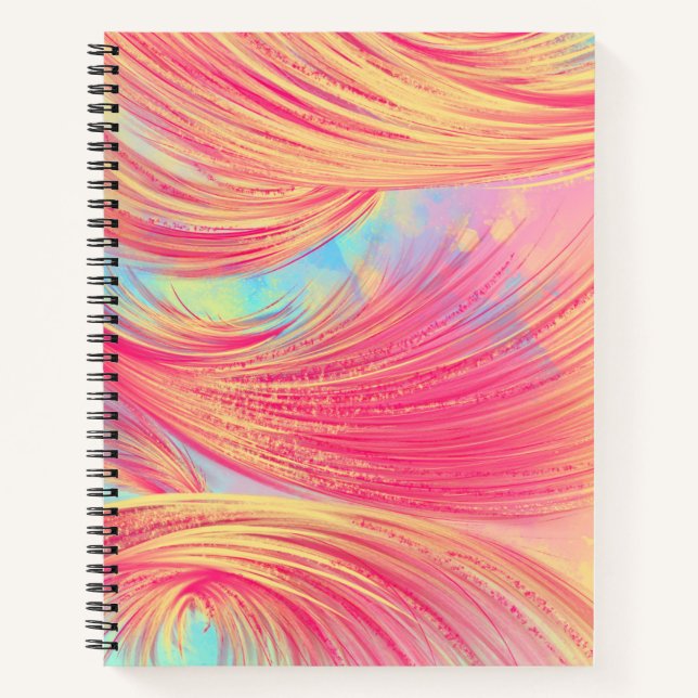 Stylish Pink Yellow Abstract Feathers Notebook (Front)
