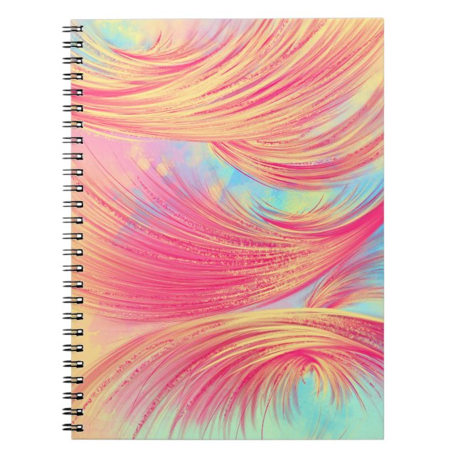 Stylish Pink Yellow Abstract Feathers Notebook (Front)