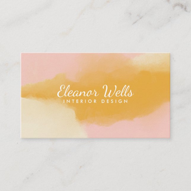 Stylish Pink Yellow Abstract Watercolor Custom Business Card (Front)