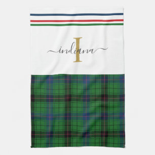 Stylish Plaid Monogram Name Rustic Tartan Tea Towel