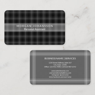 Stylish Plaid Pattern Unique Black, White and Grey Business Card