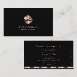 Stylish Plain Black and Rose Gold Circle with Logo Business Card