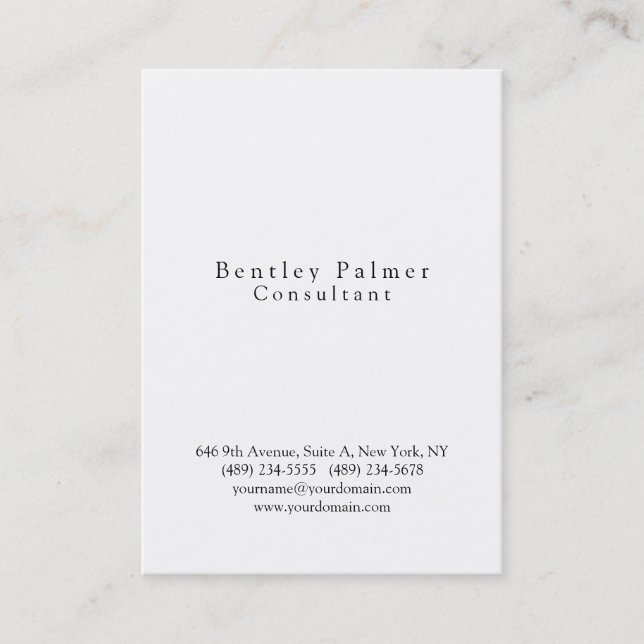 Stylish Plain Black & Simple White Professional Business Card (Front)
