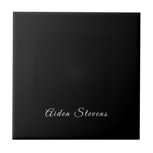 Stylish Plain Black & White Minimalist Add Name Ceramic Tile (Front)