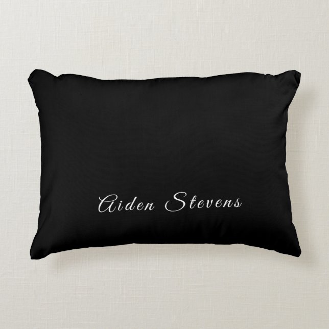 Stylish Plain Black & White Minimalist Add Name Decorative Cushion (Front)