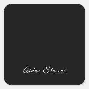 Stylish Plain Black & White Minimalist Add Name Square Sticker