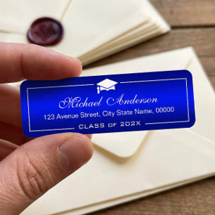 Stylish Plain Blue Gradient - Graduation Cap Grad Return Address Label