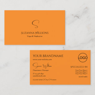 Stylish Plain Orange with Monogram and Logo Modern Business Card