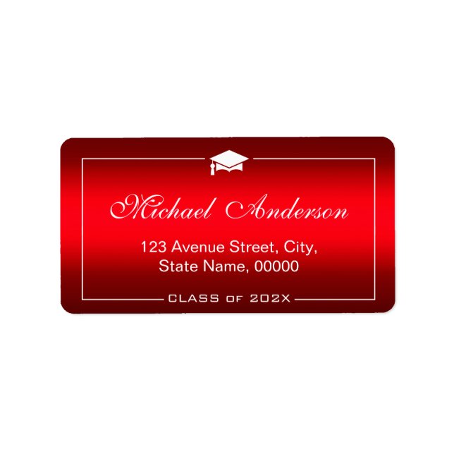 Stylish Plain Red Gradient Graduation Cap Graduate Label (Front)