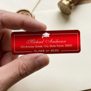 Stylish Plain Red Gradient Graduation Cap Graduate Return Address Label