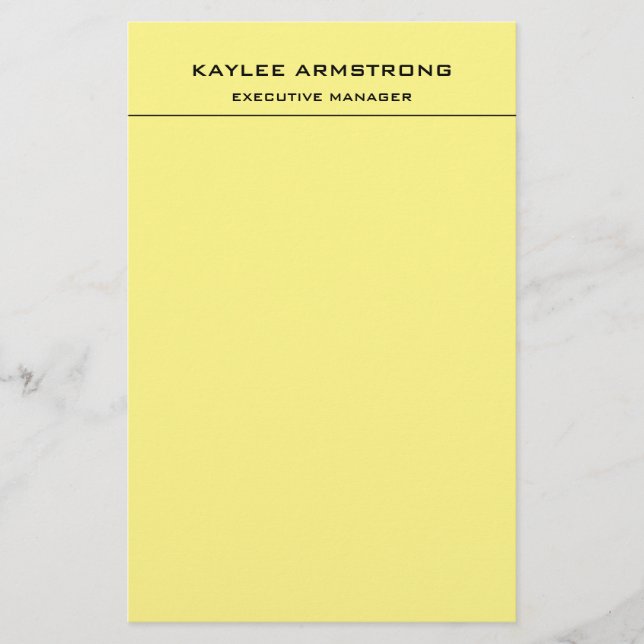 Stylish Plain Simple Professional Light Yellow Stationery (Front)