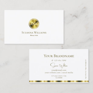 Stylish Plain White and Gold with Logo Elegant Business Card