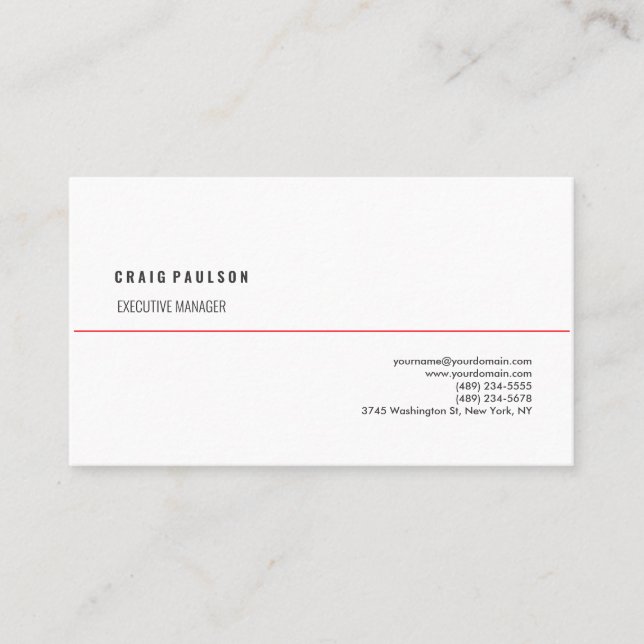 Stylish Plain White Professional Minimalist Simple Business Card (Front)