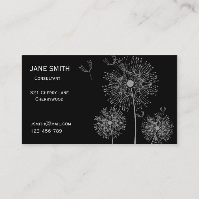 Stylish platinum modern floral consultant business card (Front)