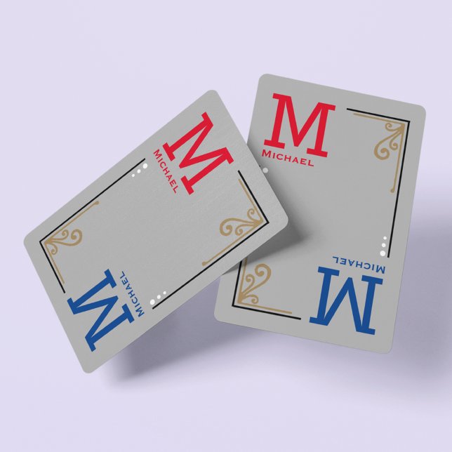Stylish Player Initials . personalized red blue Playing Cards (monogrammed playing cards)
