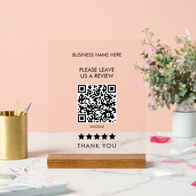 Stylish Please Leave Us A Review QR Code Acrylic Sign (Wedding)