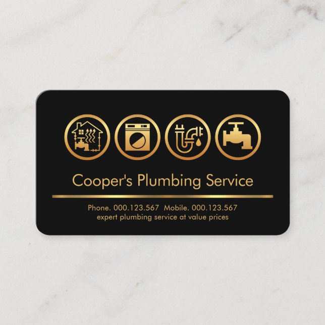 Stylish Plumbing Icons Plumber Service Business Card (Front)