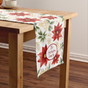 Stylish Poinsettia Floral Flower Christmas Medium Table Runner