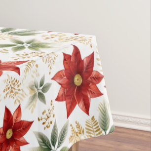 Stylish Poinsettia Floral Flower Christmas Tablecloth