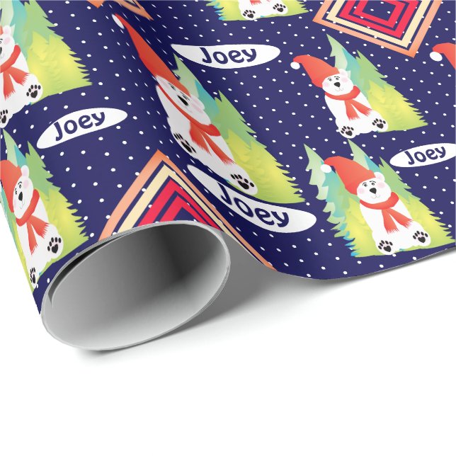 Stylish Polar-Bear Name Typography Wrapping Paper (Roll Corner)