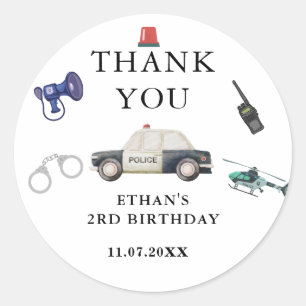Stylish Police Kids Birthday Classic Round Sticker