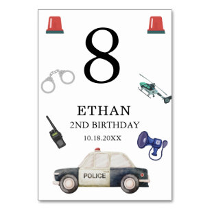 Stylish Police Kids Birthday Table Number