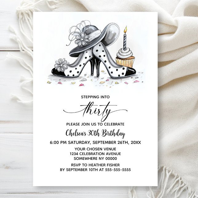 Stylish Polka Dot High Heel Shoes 30th Birthday Invitation (Creator Uploaded)