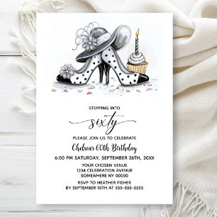 Stylish Polka Dot High Heel Shoes 60th Birthday Invitation