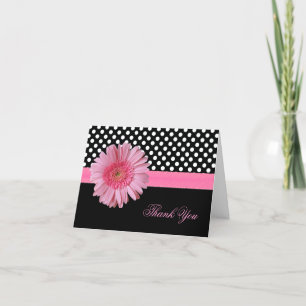 Stylish Polka Dot & Pink Daisy Thank You Card