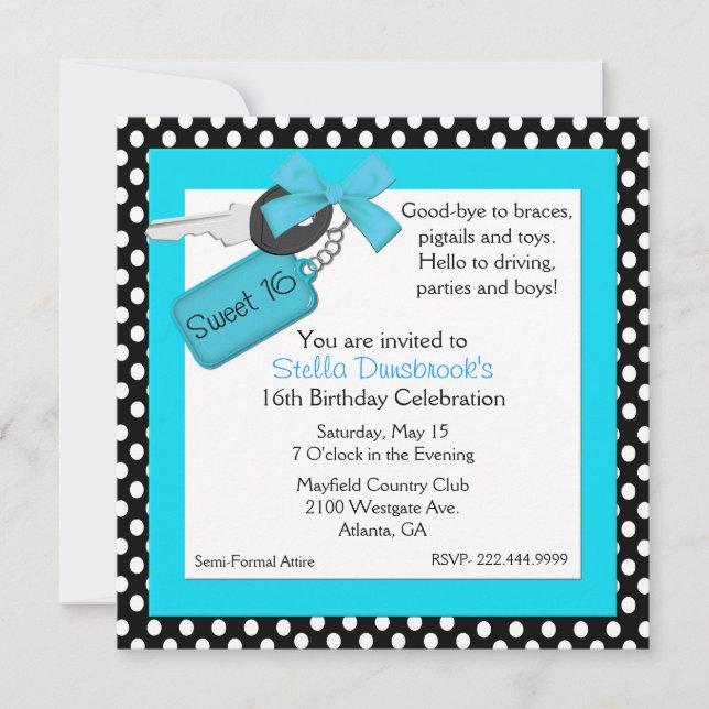 Stylish Polka Dot Sweet 16 Invitation (Front)