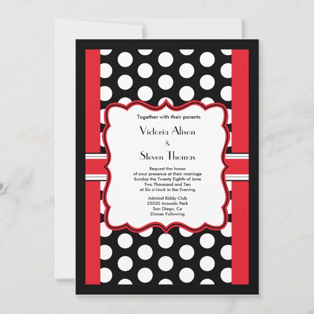 Stylish Polka Dot Wedding Invitation (Red) (Front)