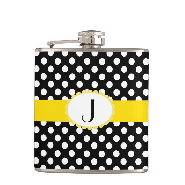 Stylish Polka Dots and Monogram Flask (Front)