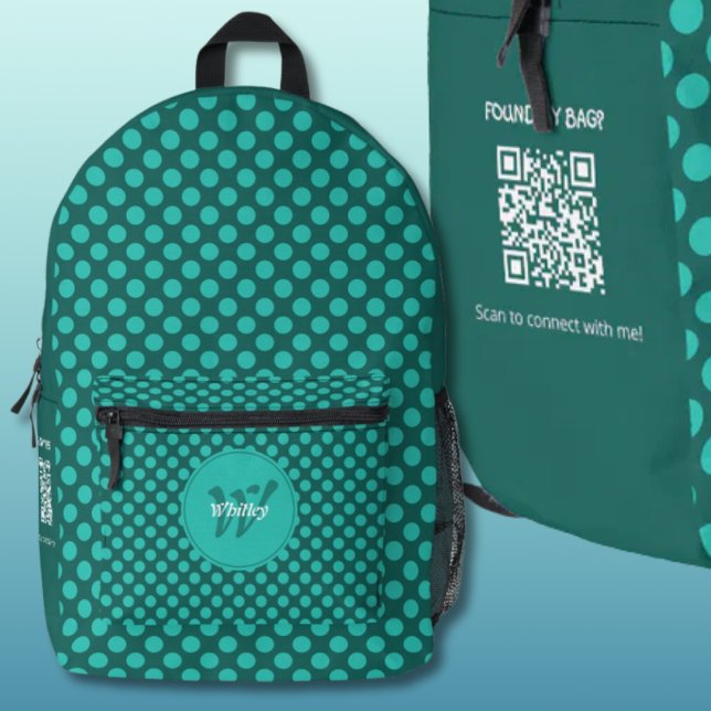 Stylish Polka Dots Theme Smart Dynamic QR Code Printed Backpack (Stylish Polka Dots Theme Smart Dynamic QR Code Printed Backpack - Turquoise & Teal)