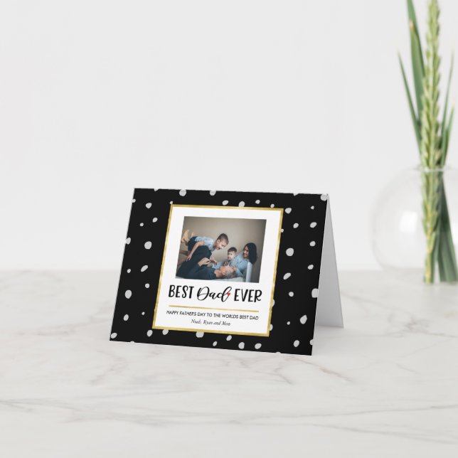 Stylish PolkaDots and Gold Frame Photo Fathers Day Card (Front)