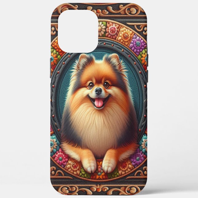 Stylish Pomeranian Dog Floral Colourful Border Case-Mate iPhone Case (Back)