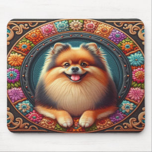 Stylish Pomeranian Dog Floral Colourful Border Mouse Pad