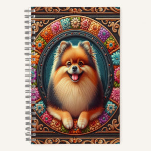 Stylish Pomeranian Dog Floral Colourful Border Notebook