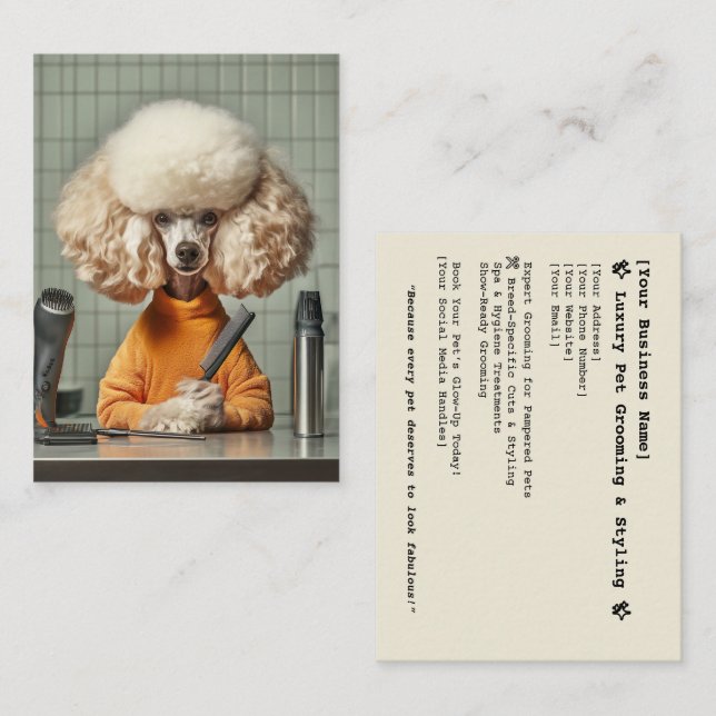 Stylish Poodle Grooming Session Business Card (Front/Back)