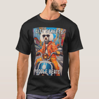 Stylish Poodle Riding a Scooter in the City vintag T-Shirt