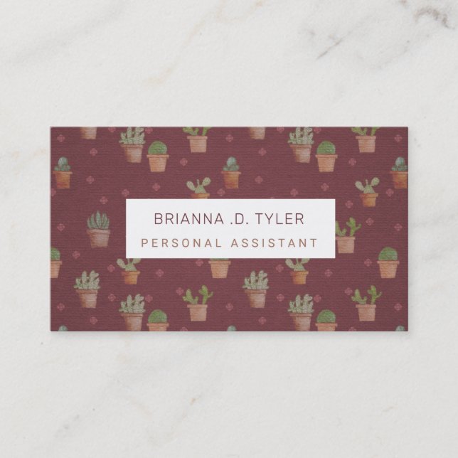 Stylish Potted Cactus Cute Girly Personalised Business Card (Front)