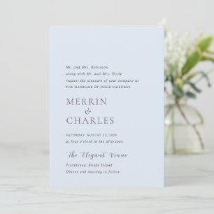 Stylish Powder Blue Photo Modern Wedding Invitation
