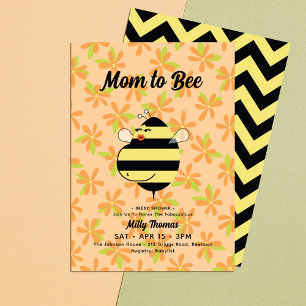 Stylish Pregnant Mum Bee Orange Floral Baby Shower Invitation